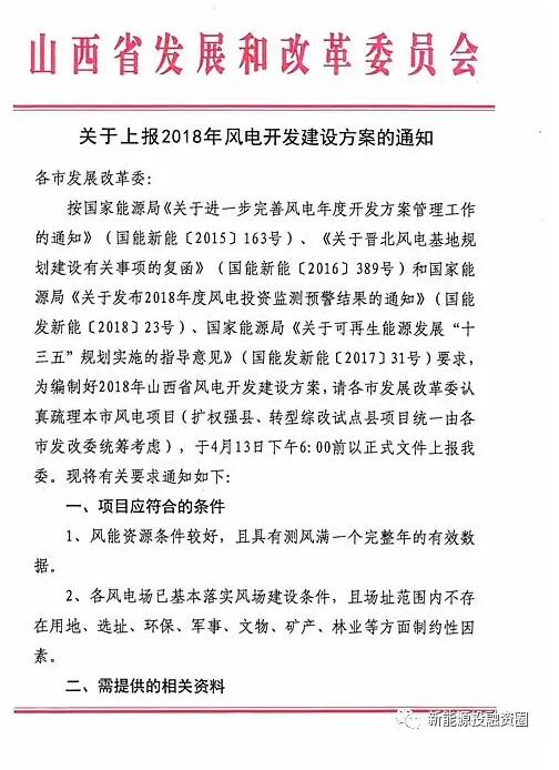 今日截止！山西發(fā)改委要求各市上報2018年風(fēng)電開發(fā)