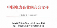 中電聯(lián)公布電力行業(yè)2018年度第一批信用企業(yè)評(píng)價(jià)結(jié)果 43家企業(yè)在列