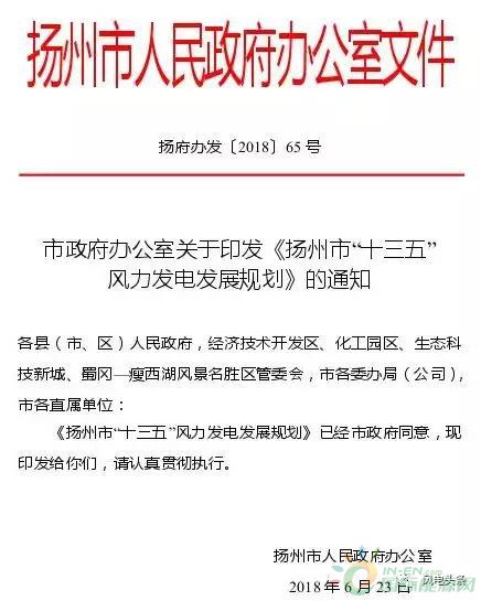 2.1GW！揚(yáng)州市“十三五”風(fēng)力發(fā)電發(fā)展規(guī)劃正式頒布：鼓勵投資建設(shè)和經(jīng)營分散式風(fēng)電項目！
