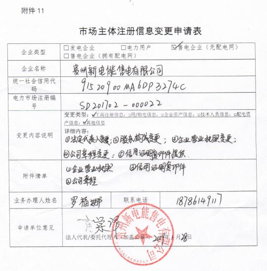 貴州公示九州能源（貴州）有限公司等3家市場(chǎng)主體注冊(cè)信息變更申請(qǐng)