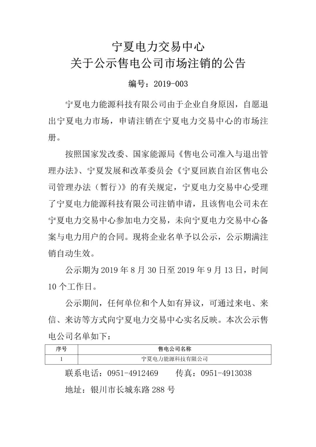 退市！寧夏1家售電公司擬退出寧夏電力市場